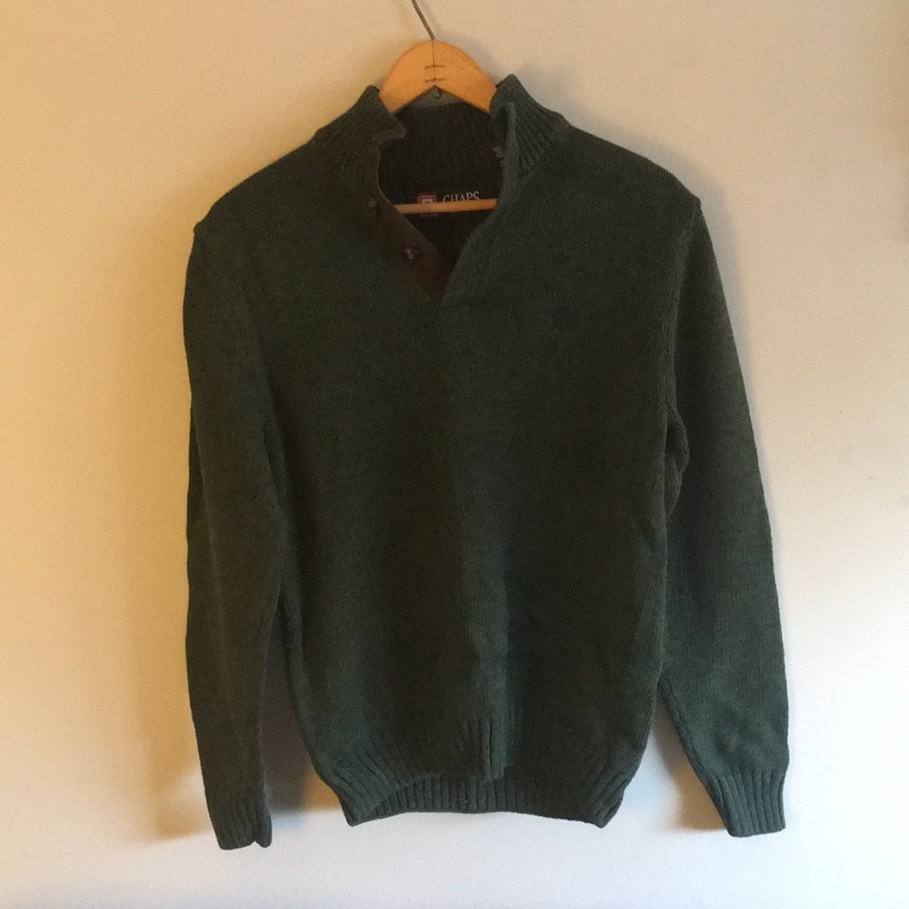 Chaps Green / Brown sweater w/ elbow patches - Sm